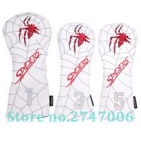 3pcs White Leather with Spider Embroidery Golf Club Driver Fairway Wood Head Cover 1 3 5 Wood Covers