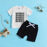 Bộ trang phục mùa hè bé trai trẻ mới biết đi tay áo ngắn màu trắng áo in