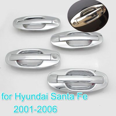 Funduoo สำหรับ Hyundai Santa Fe 2001 2002 2003 2004 2005 2006ใหม่ ABS มือจับประตูโครเมี่ยมครอบคลุมตัดถ้วยชามสติกเกอร์