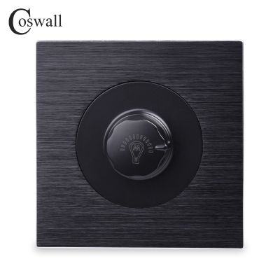 ◈ Coswall Wall Dimmer Switch Potentiometer Only For Incandescent Lamp Black / Silver Grey Aluminum Metal Panel 500W Max.