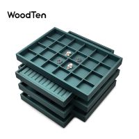 WoodTen หนัง PU เครื่องประดับแหวนต่างหูสร้อยคอนาฬิกาถาดแสดงเครื่องประดับออแกไนเซอร์จัดเก็บแสดงที่ใส่ถาด P063