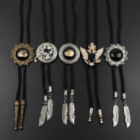 รอบใหม่อินเทรนด์ Bolo Tie ยอดนิยม Western Cowboy Star ผู้ชายผู้หญิงสร้อยคอเต้นรำเนคไท Retro เสื้อเลียนแบบ Obsidian จี้-GGHJY STORE