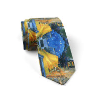 New Ideas Oil Painting Tie For Men Star Moon Night Retro Fun 8cm Wide Slim Necktie Accessories Daily Wear Wedding Party Gift