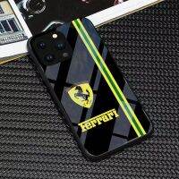 เคสสำหรับไอโฟนโทรศัพท์กันกระแทก Ferrari 14 /Pro/plus/Pro Max/ 13/12/11-กระจกป้องกัน