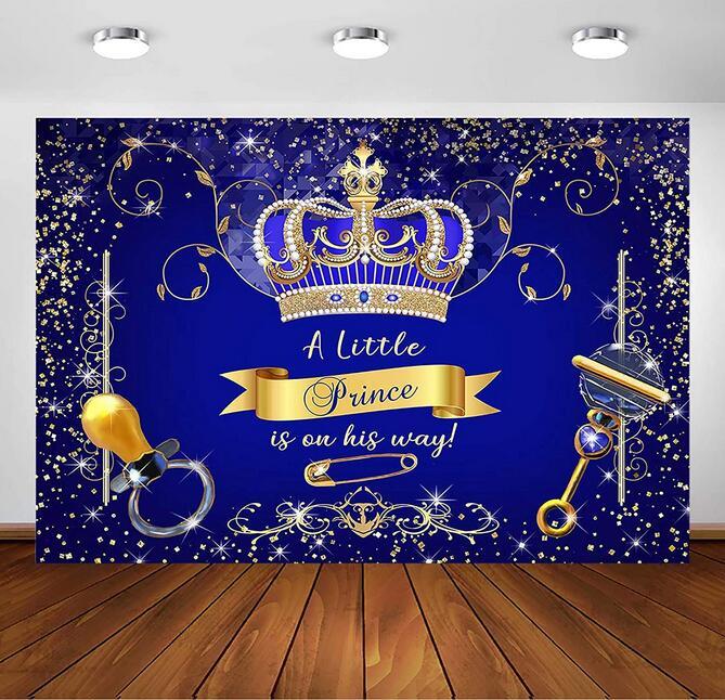 Royal Prince Baby Shower Backdrop for Party Decorations Royal Blue Gold ...