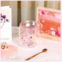 New Cat Paw Glass Pink Cherry Blossom Limited Edition Purple Scratch Double Water Cup top