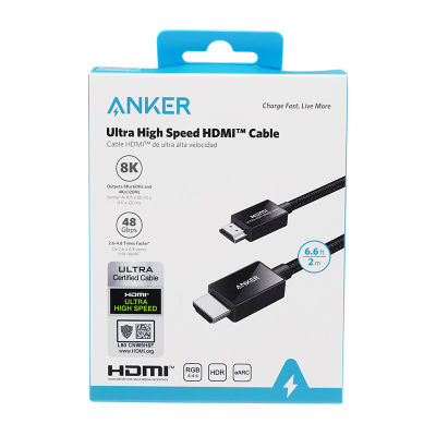 Anker Ultra High Speed HDMI Cable 6.6ft (2M) เอาต์พุต8K 60Hz &amp; 4K 120Hz 48Gbps สำหรับ PC แล็ปท็อปทีวีเกมคอนโซลจอภาพโปรเจคเตอร์และอื่นๆ-A8743