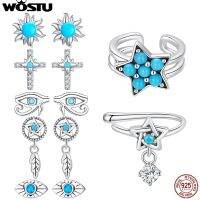 [Han ornaments] Wostu 925เงินสเตอร์ลิงโมโนหูคลิป Turquoise DreamCatcher Horus 39; Evil Eye ต่างหู Collocation Hypoallergenic เครื่องประดับของขวัญ