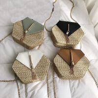 Fashion model shop 2023 Hexagon Straw Bag Handbags Women Summer Rattan Bag Handmade Woven Beach Shoulder Messenger Bags