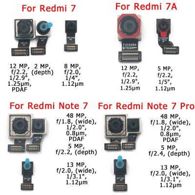 กล้องด้านหน้าด้านหลังของแท้สำหรับ Redmi 7 7A Note 7 Pro อะไหล่สายเคเบิลงอได้โมดูลกล้องหลักที่หันหน้าไปทางด้านหลัง