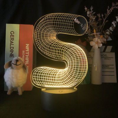 New 3D Night Light Alphabet Letter S 7color Change Desk Table LED Bulb USB Touch Remote Controller Nightlight Christmas Lamp