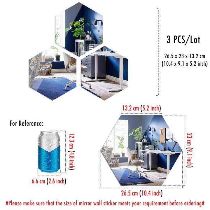 MCDFL Large Hexagonal Mirror Stickers For Bedroom Big Acrylic Wall Mirrors  Model Decorative Self-Adhesive Bathroom Soft 3D Tiles