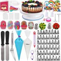 【CC】☈  Decorating Supplies322-in-1 Baking Supplies Set with 1 Stand 48 Numbered Icing Tips Russian Nozzles Smoother Spatu