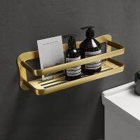 ◆﹍ Brushed Gold Bathroom Shelf Aluninum Shower Shampoo Soap Cosmetic Kitchen Corner Holder Single Tier Bath Accessories Nail Free