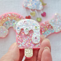 20pcs Glitter Popsicle Padded Patches Ice Cream Applique for DIY Hair Clips Bow Stickers Accessories