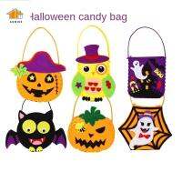 D5JKY หลอกหรือปฏิบัติ ถุงขนมฮาโลวีนแบบทำมือ ผ้าไม่ทอ ค้างคาวผีผี DIY Trick or treat BAG ตะกร้าของขวัญ แบบพกพาได้ กระเป๋าใส่ฟักทอง อนุบาลอนุบาล