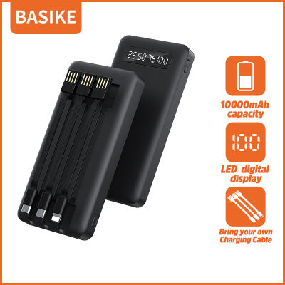 Basike Power Bank 10000mAh USB พาวเวอร์แบง Fast Charging สีดำ เพาเวอร์แบงค์ รวมสายชาร์จ 4 เส้น เหมาะสำหรับมือถือรุ่นต่างๆ พาวเวอร์แบงค์จำเป็นสำหรับการเดิน