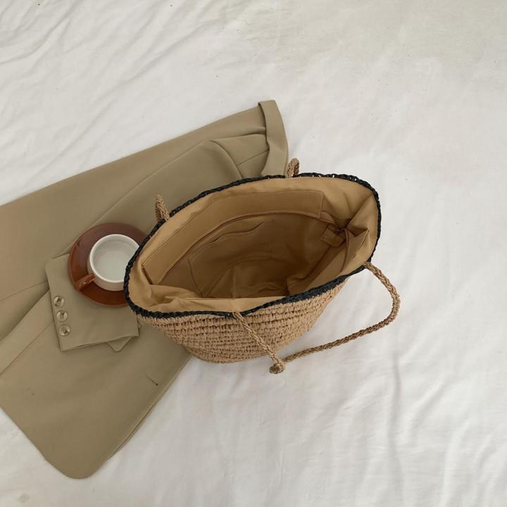กระเป๋ากระเป๋าโททฟางวินเทจกระเป๋าถือขนาดใหญ่สำหรับวันหยุด-กระเป๋าผ้าทอแบบรวมสไตล์โบฮีเมียน