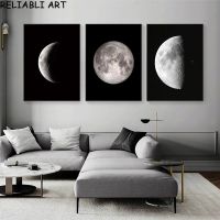 Lunar Eclipse Moon Poster: งานศิลปะผ้าใบนามธรรมในสไตล์นอร์ดิกเหมาะสำหรับตกแต่งบ้านห้องนั่งเล่นไม่รวมกรอบ