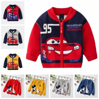 Baby Boys Sweater Autumn Winter Thick Knit Cotton Cartoon Lightning McQueen Cars Mickey Children Clothes Kids Jacket Zipper Coat