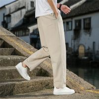 2023 Mens New Summer Thin Large Straight Loose Casual Linen Crop Cotton Linen Wide Leg Pants