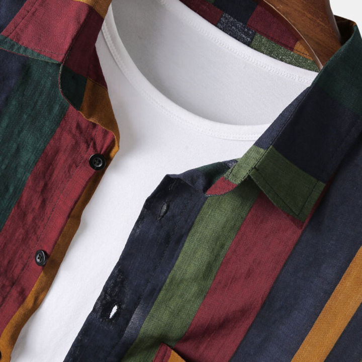vintage-stripe-เสื้อเสื้อแขนยาวผู้ชายเสื้อผ้าฝ้ายผ้าลินินเสื้อเชิ้ตผู้ชาย-breathable-casual-ฮิปฮอป-strretwear-ลายชายเสื้อ