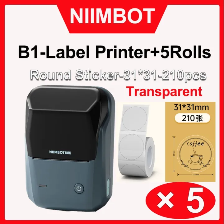 niimbot-เครื่องพิมพ์ฉลาก-b1พร้อมเครื่องพิมพ์บลูทูธบาร์โค้ดขนาดเล็กแบบใสชนิดต่างๆ5สติกเกอร์ม้วน-b1ม้วนสติกเกอร์