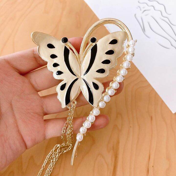 new-pearl-hair-clip-butterfly-grab-clip-large-elegant-ladies-tassel-metal-hair-clip