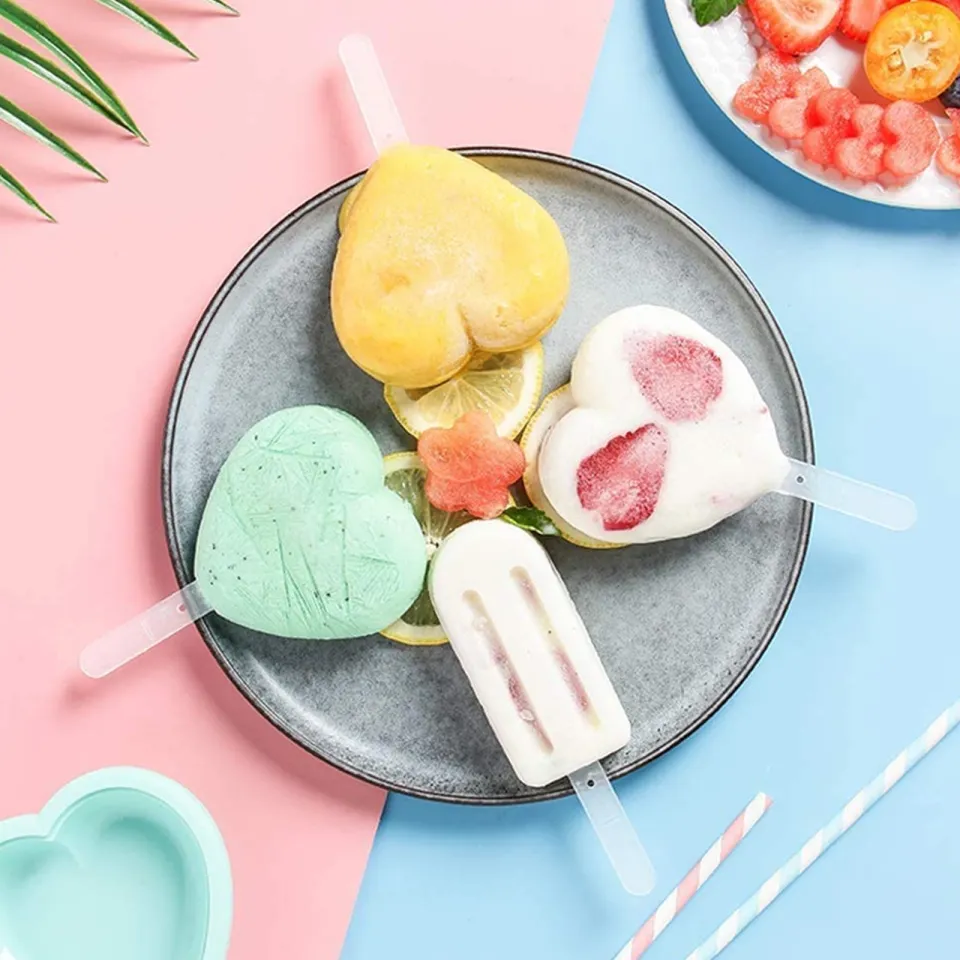 Ice Pop Molds Silicone Popsicle Molds 4 Cavities Homemade Ice Cream Mold  Heart Ice Cream Mold Reusable Soft Silicone,Silicone Popsicle Molds  Cake,Cakesicle Mold for DIY Ice Pops