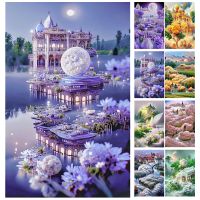 5D DIY Diamond Painting Garden Villa Kits Full Round Drill Art Crafts Diamond Canvas Picture for Living Room Bedroom Home Decor