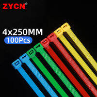 ZYCN NYLON Cable Tie Self-Locking 4*250 มม.ความกว้าง: 3.6 มม.สีพลาสติกหน้าแปลน LOOP Wire Wrap ซิปหัวเข็มขัดสีแดงสีฟ้าแถม 100PCS-Shumue