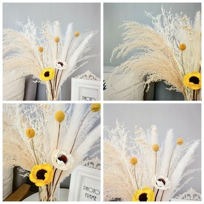 [AYIQ Flower Shop] ชุดเตาผิงสีขาวสไตล์โบฮีเมียนช่อดอกไม้ดอกไม้แห้งตกแต่งลูกทองสถานที่จัดงานแต่งงาน