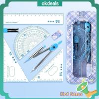 OKDEALS 8Pcs/Set อุปกรณ์สำหรับคณิตศาสตร์ ชุดดินสอไม้บรรทัด การวาดภาพ เครื่องเขียนของโรงเรียน ไม้โปรแทรกเตอร์เรขาคณิต มืออาชีพอย่างมืออาชีพ ของขวัญสำหรับเด็กชายเด็กหญิง เข็มทิศสำหรับเข็มทิศ ออฟฟิศสำหรับทำงาน