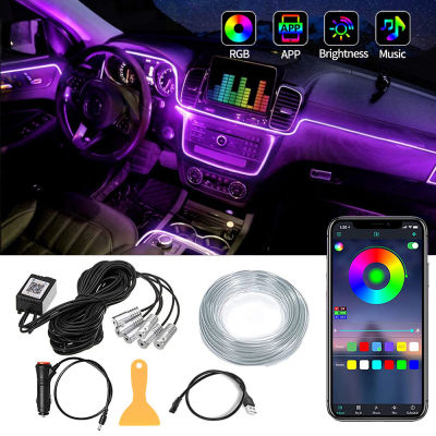 6 IN 1 8M RGB LED Atmosphere Car Interior Ambient Light Fiber Optic Strips Light By App Control Neon Auto Decorative Lamp
