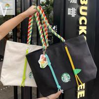 AIRER สายรัดสี กระเป๋าผ้าใบ Starbucks จุได้มาก ตัวอักษรสำหรับเด็ก อินส์ กระเป๋าถือสำหรับช็อปปิ้ง สำหรับผู้หญิง