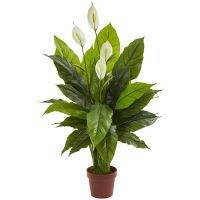 42 "Spathiphyllum พืชประดิษฐ์ (สัมผัสจริง) สีเขียว