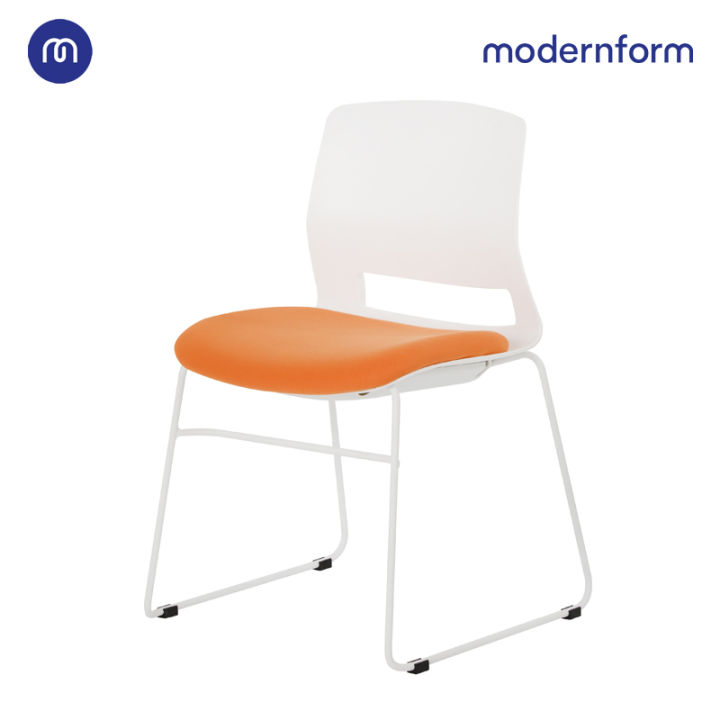 modernform-เก้าอี้สัมมนา-เก้าอี้อเนกประสงค์-รุ่น-esn-ขาu-สีขาว-เฟรมพลาสติกสีขาว-เบาะหุ้มผ้าสีส้ม