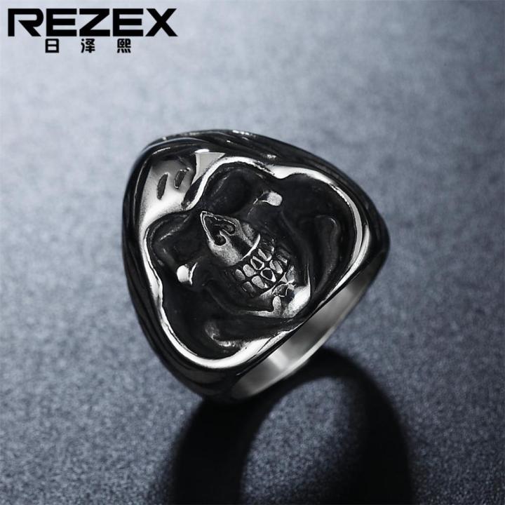 rezex-เครื่องประดับส่วนบุคคลพังค์ย้อนยุคเหล็กไทเทเนียมผู้ชายแหวนหัวกะโหลกผี