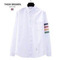 เสื้อยืด Thom Browne สี่แถวคลาสสิกเสื้อเชิ้ตผ้าฝ้ายสีขาวลำลองแขนยาวระดับไฮเอนด์ของผู้ชายเทรนด์เสื้อโค้ตทรงหลวม UNIQLO สีฮิต