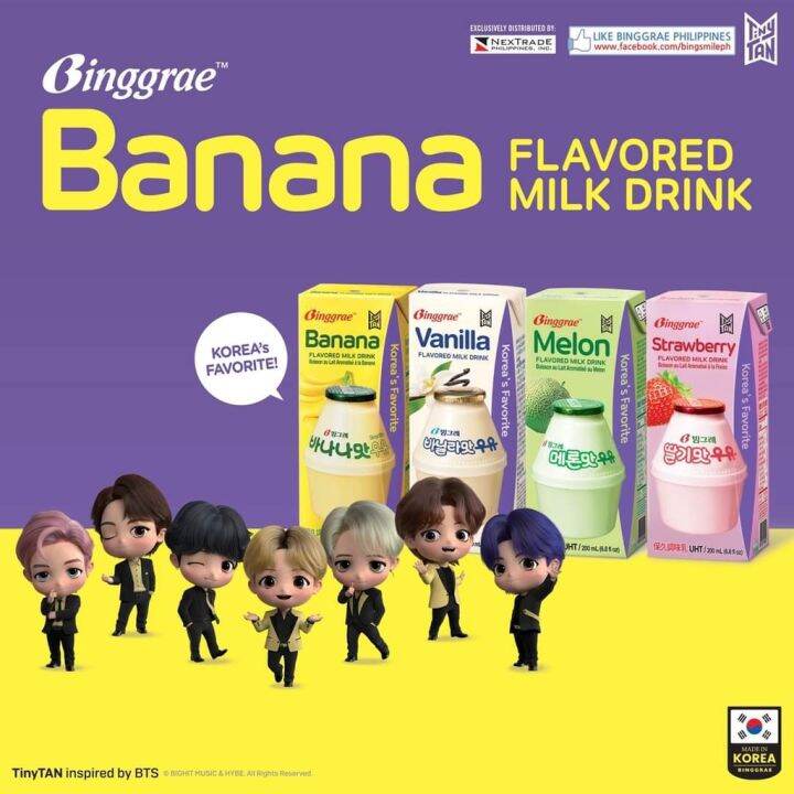 BTS Binggrae Korean Flavored Milk Drink Banana Melon And Strawberry ...