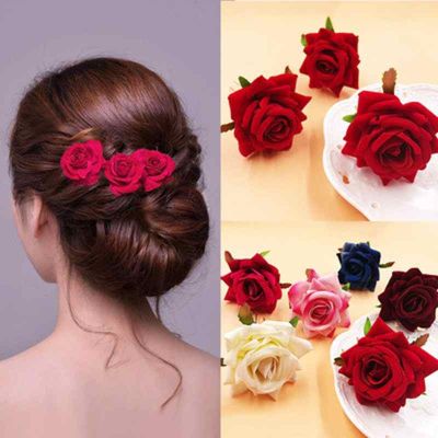 Bridal Headdress Hair Clip Flannel Rose Big Flower Hair Accessories Hair Clip Fabric Bridal Hair Accessories Hair Clip