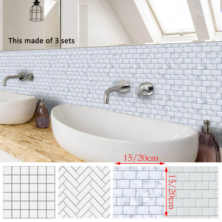 yurongfx-10pcs-set-wall-decoration-decals-white-checkered-tile-stickers-mosaic-self-adhesive-wallpaper-waterproof-kitchen-bathroom-decor