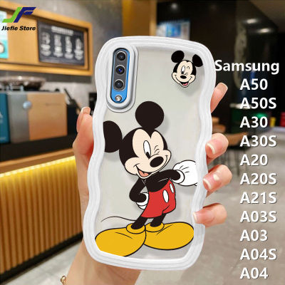 เคสโทรศัพท์การ์ตูน Mickey Mouse JieFie สำหรับ Samsung Galaxy A50 / A30 / A20 / A20S / A30S / A50S / A21S / A03S / A04S / A03/A04แฟชั่นน่ารัก Minnie Mickey เคสคู่ฝ้าโปร่งแสง TPU นุ่มฝาครอบโทรศัพท์ขอบคลื่น