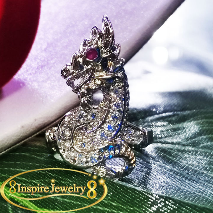 inspire-jewelry-แหวนพญานาคฝังเพชร-cz-ตาทับทิม-สวยงามมาก-สีเงิน-ราคาไมรวมกล่องนะคะ