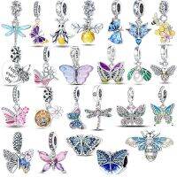 925 Silver Colorful Butterfly Series Dragonfly Firefly Bee Charm Dangle Fit Original Pandora Bracelet Diy Female Jewelry Gift