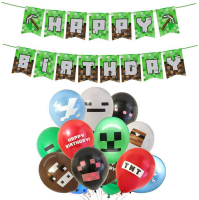 Pixel Miner Crafting Style Gamer Party Balloon minecraft theme decorations Large Double Sided 12" Latex Balloons Gamer Birthday Party Supplies