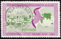 แสตมป์ไทยใช้แล้ว - ชุดสัปดาห์สากลแห่งการเขียนจดหมาย ปี 2507 INTERNATIONAL LETTER WRITING WEEK 1964 ราคา 0.50 สตางค์