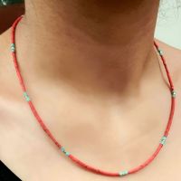 สร้อยคอหินปะการัง หินเทอร์ควอยส์ แฮนเมด Tiny Coral Seed Beads Necklace