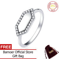 BAMOER แหวนรูปทรงเรขาคณิตเงินประกาย100% 925เงินสเตอร์ลิงแหวน CZ สีใสสำหรับผู้หญิงงานแต่งงานเครื่องประดับสวย SCR701