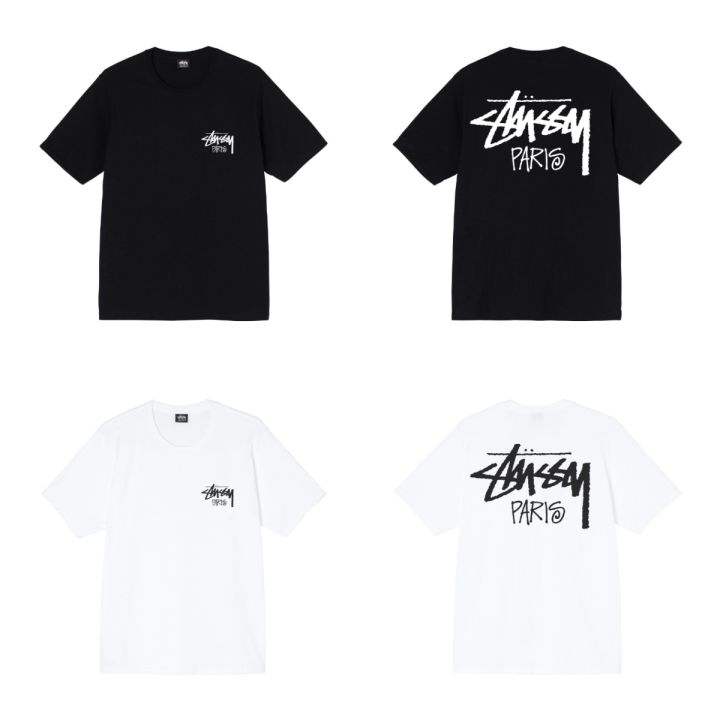 us-เสื้อยืดสตรีทผู้ชายตามสมัยนิยมและหญิงคู่หลวมแขนสั้นแบรนด์-stussy